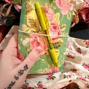 Handmade Floral Green Junk Journal with Yellow Pen